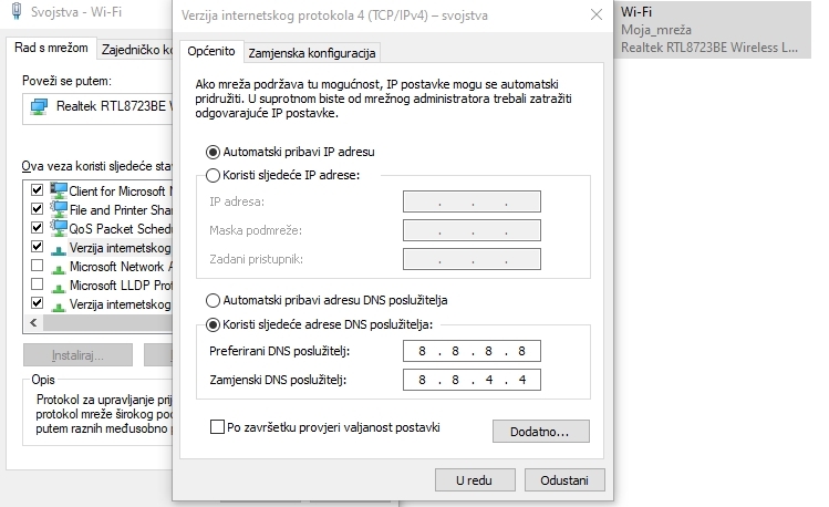 Konfiguracija Google DNS za Windows: Adrese DNS poslužitelja za TCP/IPv4